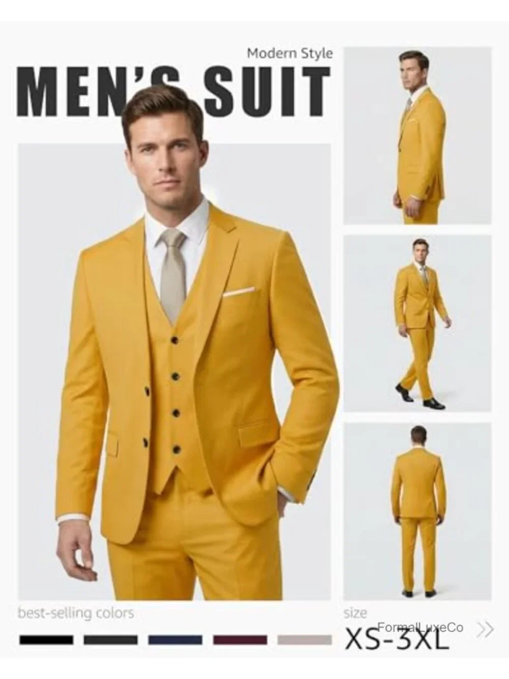 Men's Slim Fit 3 Piece Suit with Blazer, Vest, Pants - Wedding, Prom